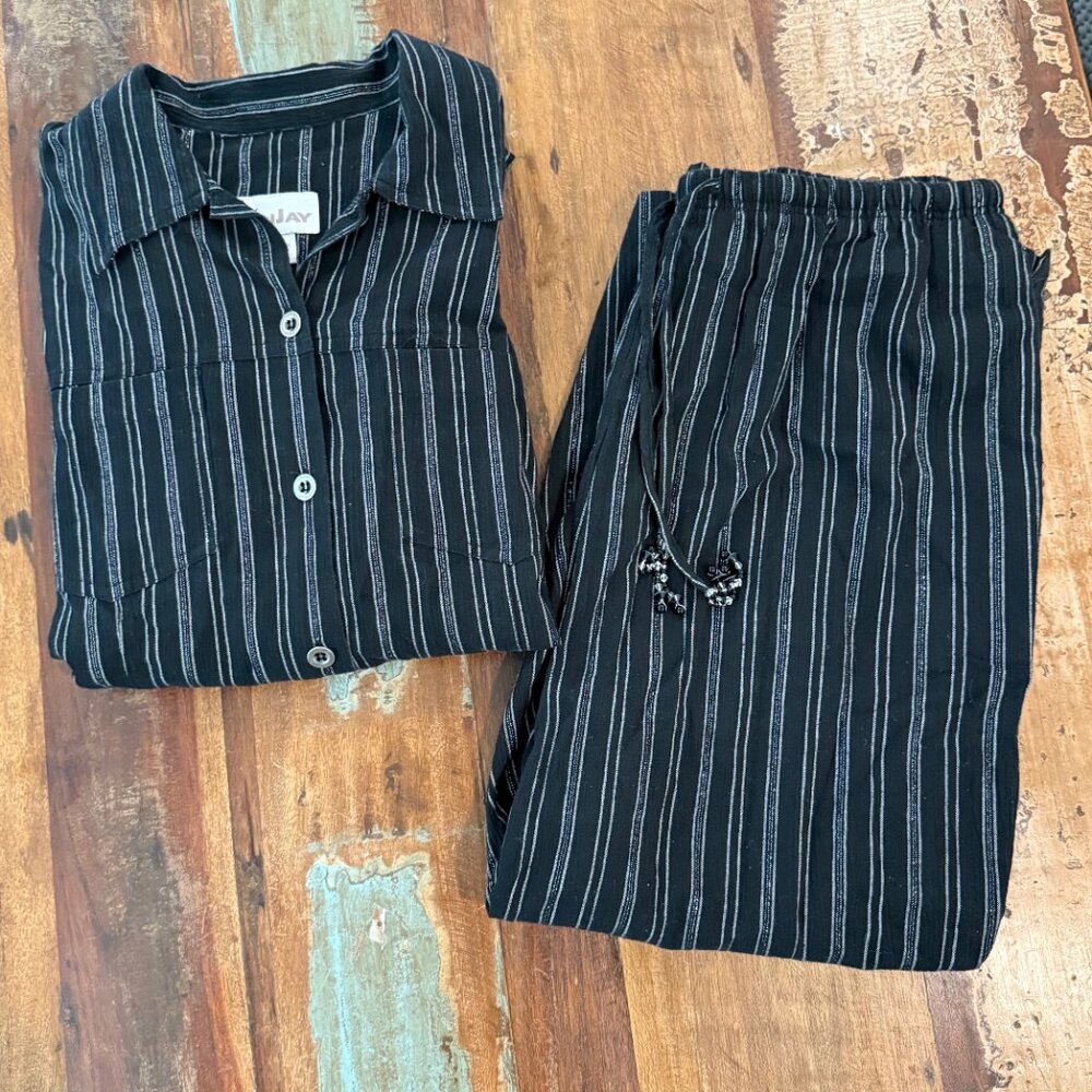 TanJay 2 Piece Set Pants & Top‎ Black White Stripe Size Medium